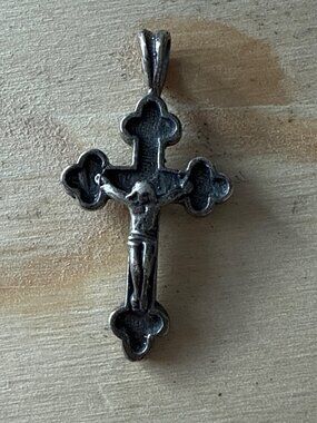 925 Vintage Silver Orthodox Crucifix Pendant Budded Cross Necklace Charm